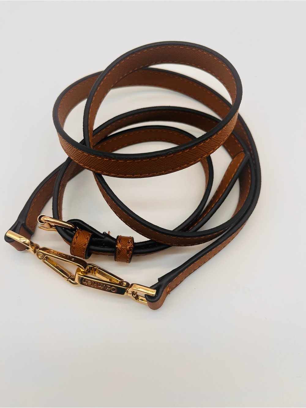 Calvin Klein Brown Leather Strap Gold Hardware Crossbody Purse Adjustable